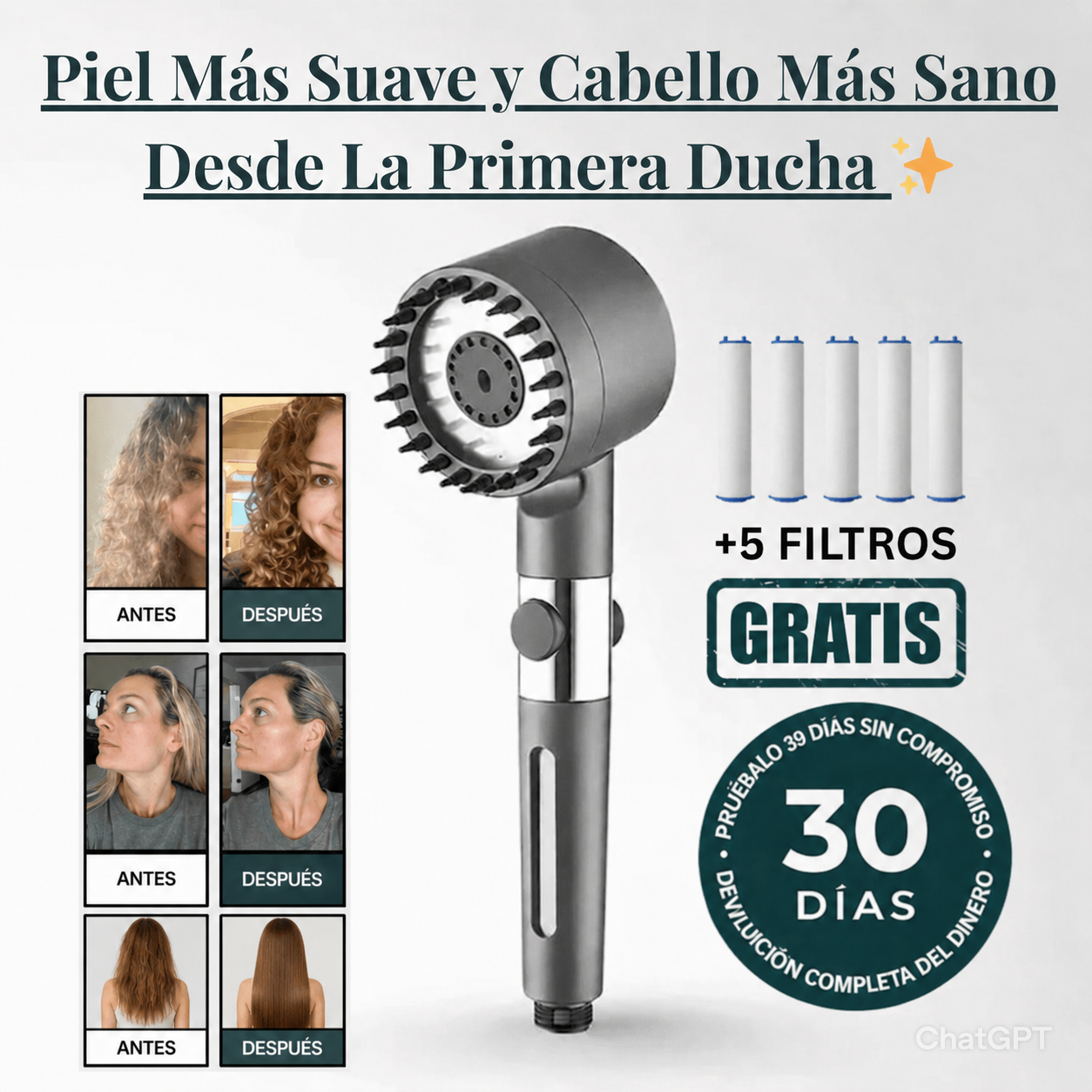 Cabezal De Ducha Con Filtro Antical y Anticloro Para Cuidar Tu Piel y Tu Cabello.